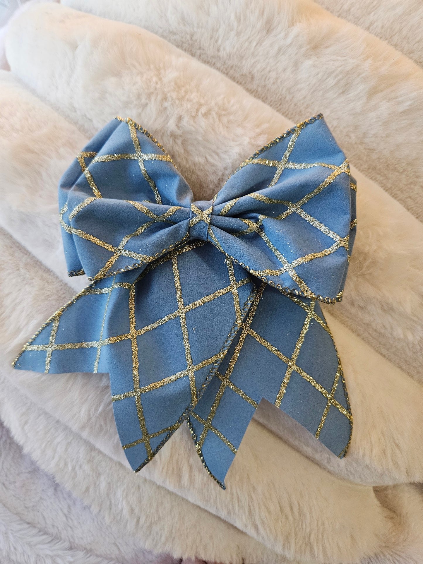 Blue and Gold Grid Bow