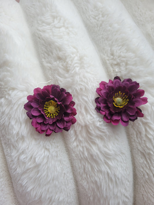 Purple Zinnia Earrings