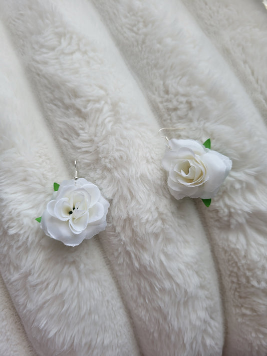 White Rose Earrings